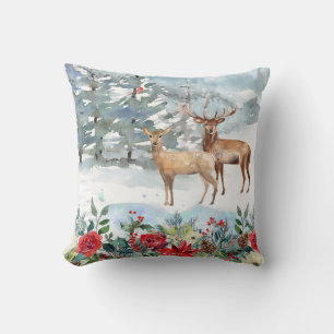 Cojín Decorativo Navidades de Woodland Deer Watercolor
