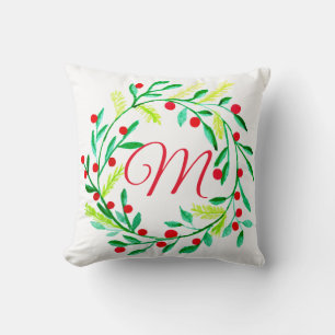 Cojín Decorativo Navidades de Wreath de color de agua