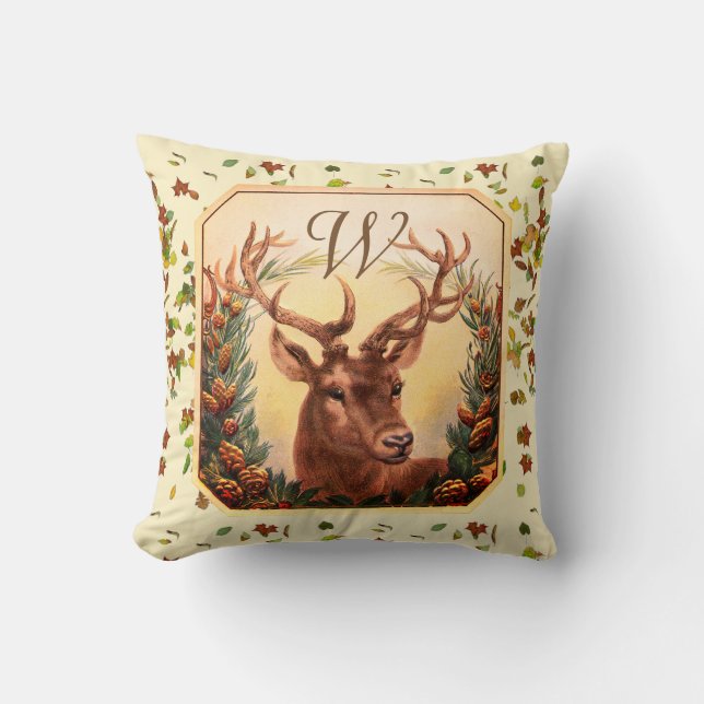 Cojín Decorativo NAVIDADES DEER,PINE CONES CROWN MONOGRAM Crema (Anverso)