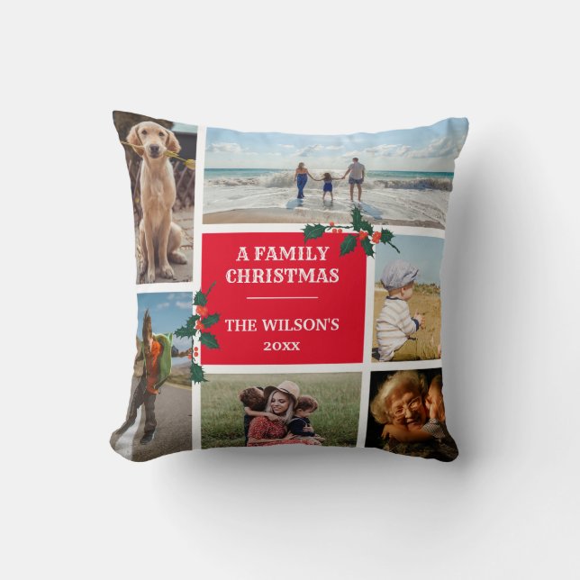 Cojín Decorativo Navidades del Collage de la familia fotográfica pe (Anverso)
