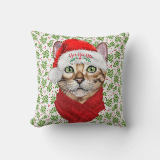 Cojín Decorativo Navidades del Gato Abysiniano Ho Ho Santa Hat Meow