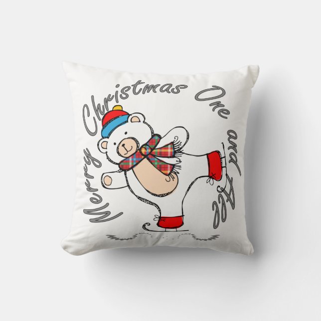 Cojín Decorativo Navidades del oso polar de patinaje sobre hielo (Anverso)