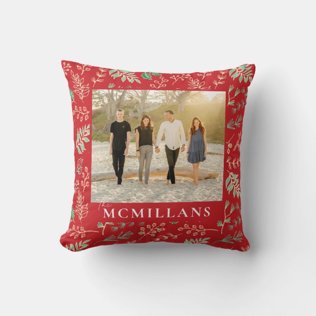 Cojín Decorativo Navidades del patrón de vacaciones de apellido con (Anverso)