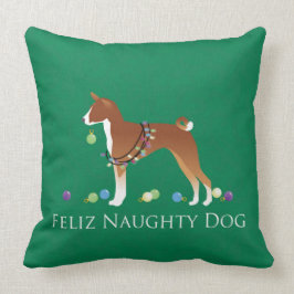 Cojín Decorativo Navidades del perro Basenji Feliz Naughty