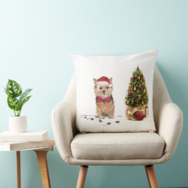 Cojín Decorativo Navidades divertidos de Norfolk Terrier con árbol