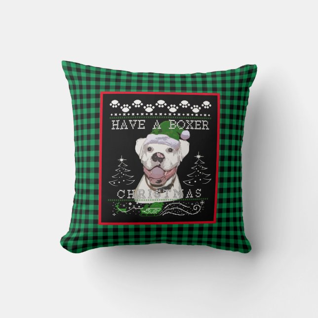 Cojín Decorativo Navidades divertidos: perro boxeador blanco (Anverso)