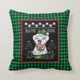 Cojín Decorativo Navidades divertidos: perro boxeador blanco