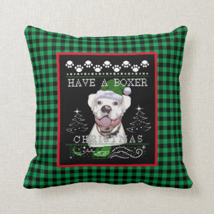 Cojín Decorativo Navidades divertidos: perro boxeador blanco