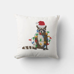 Cojín Decorativo Navidades divertidos Raccoon Santa Hat Xmas Luces