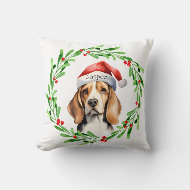 Cojín Decorativo Navidades Dog Beagle Santa Hat Holiday (Anverso)