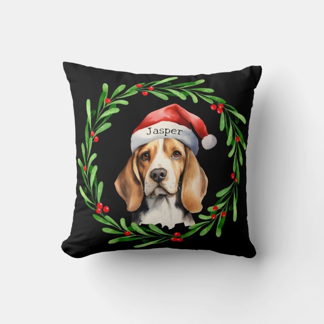 Cojín Decorativo Navidades Dog Beagle Santa Hat Holiday (Anverso)