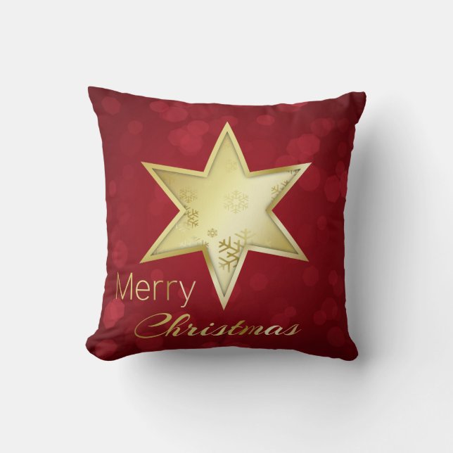 Cojín Decorativo Navidades dorados Estrella Red Bokeh (Anverso)
