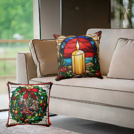 Cojín Decorativo Navidades dorados Vela Faux StainGlass