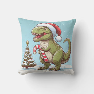 Cojín Decorativo Navidades dulces de caña de caramelo dinosaurio