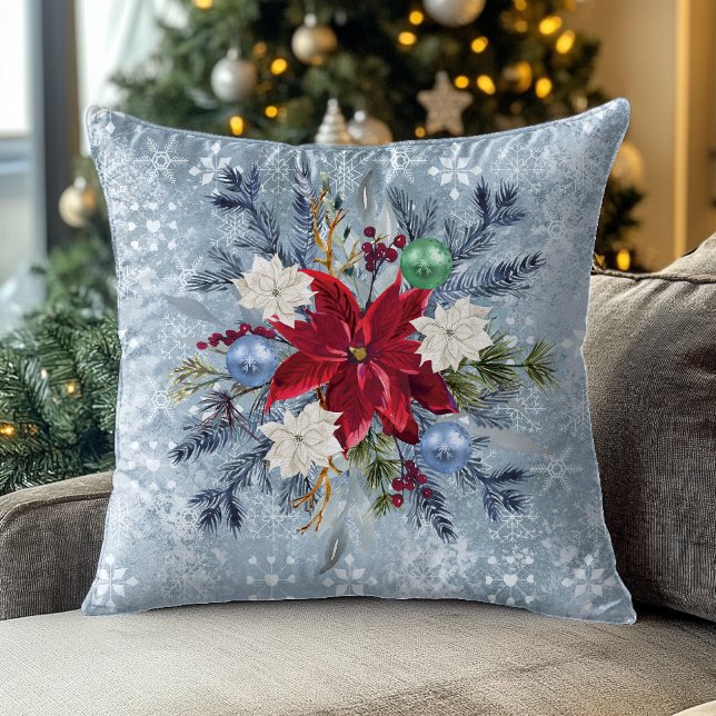 Cojín Decorativo Navidades Dusty Blue Poinsettia Bouquet (Subido por el creador)