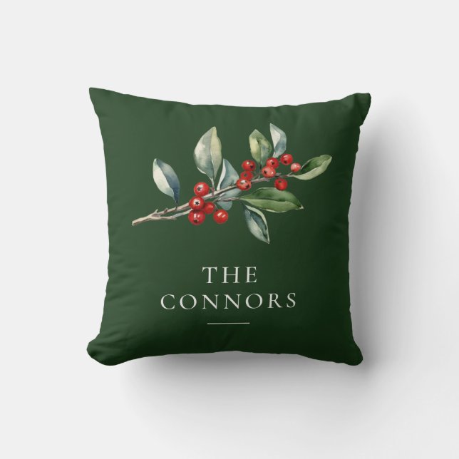 Cojín Decorativo Navidades elegantes verdes botánicos reversibles (Anverso)