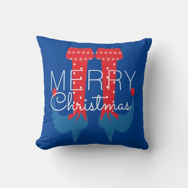 Cojín Decorativo Navidades Elf Red Blue Script Snowflake (Anverso)