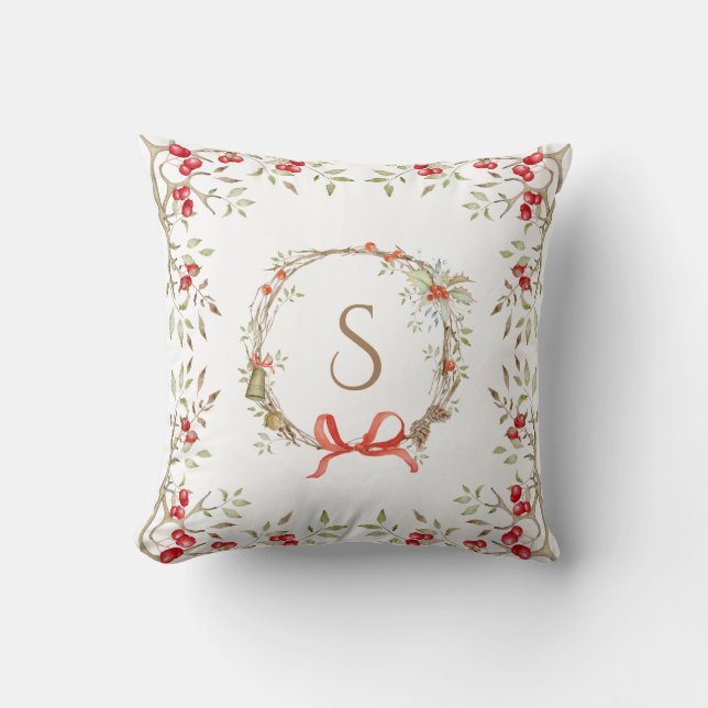 Cojín Decorativo Navidades en monograma de venado floral de bonito (Anverso)