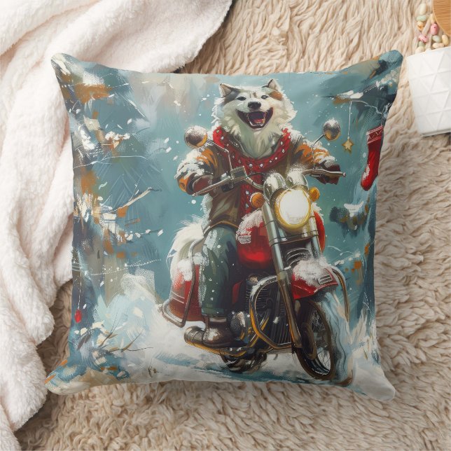 Cojín Decorativo Navidades en motocicleta de Alaska Malamute (Manta)