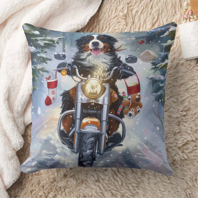 Cojín Decorativo Navidades en motocicleta de Montaña Perro de Berna (Manta)