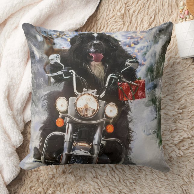 Cojín Decorativo Navidades en motocicleta de perros de Terranova (Manta)
