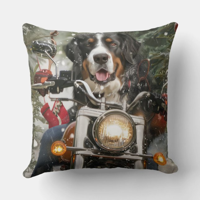 Cojín Decorativo Navidades en motocicleta del Gran Suizo Montañismo (Reverso )