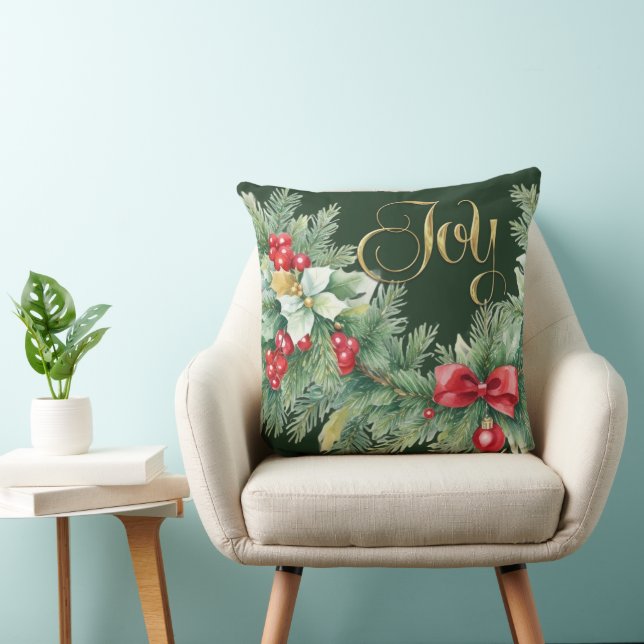 Cojín Decorativo Navidades Evergreen Garland doblan Berries Rojos (Silla)