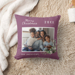 Cojín Decorativo Navidades familia foto pino pino púrpura