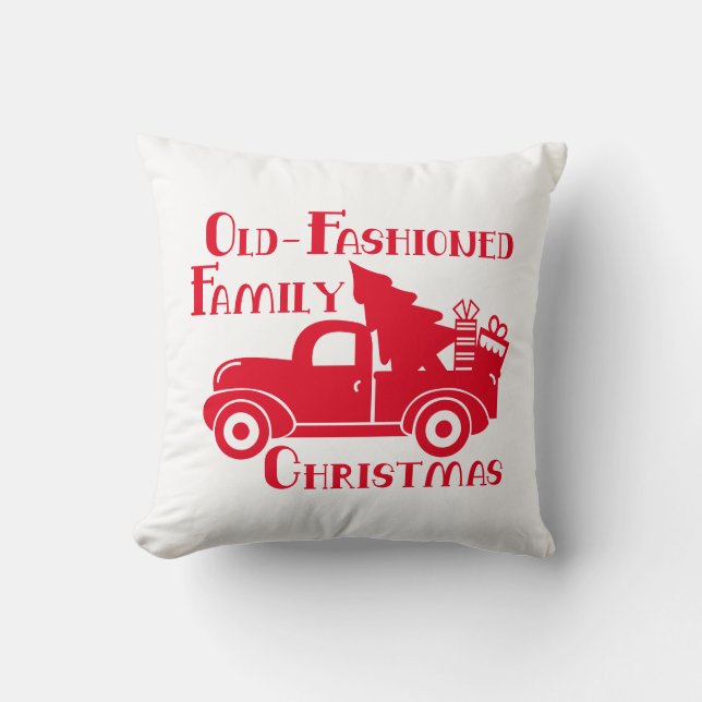Cojín Decorativo Navidades familiares de moda con camión y árbol (Anverso)