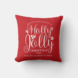 Cojín Decorativo Navidades Familiares Nombre Foto Holly Jolly 