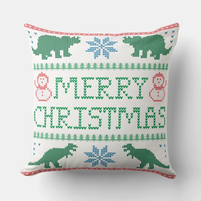 Cojín Decorativo Navidades feos de dinosaurios Suéter Pillow 20" x  (Anverso)
