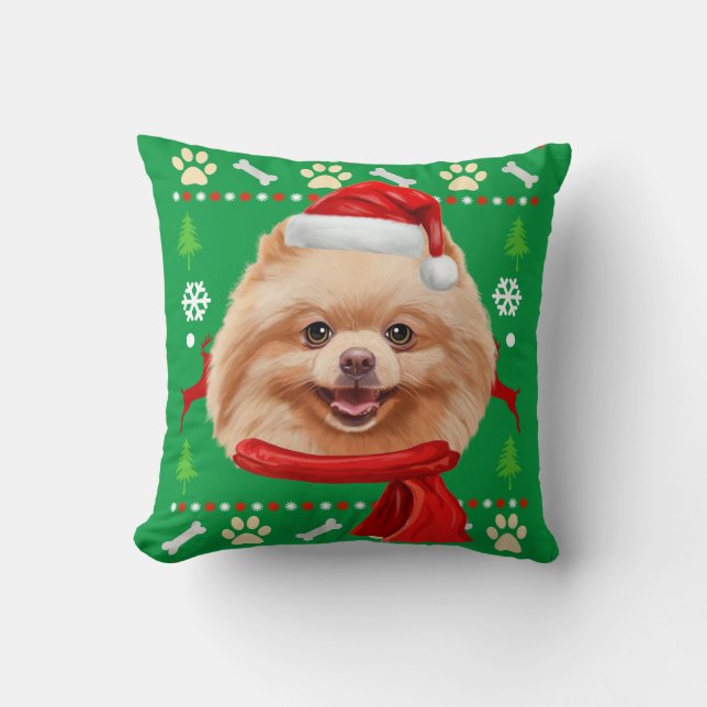 Cojín Decorativo Navidades feos de perros de Pomerania (Anverso)