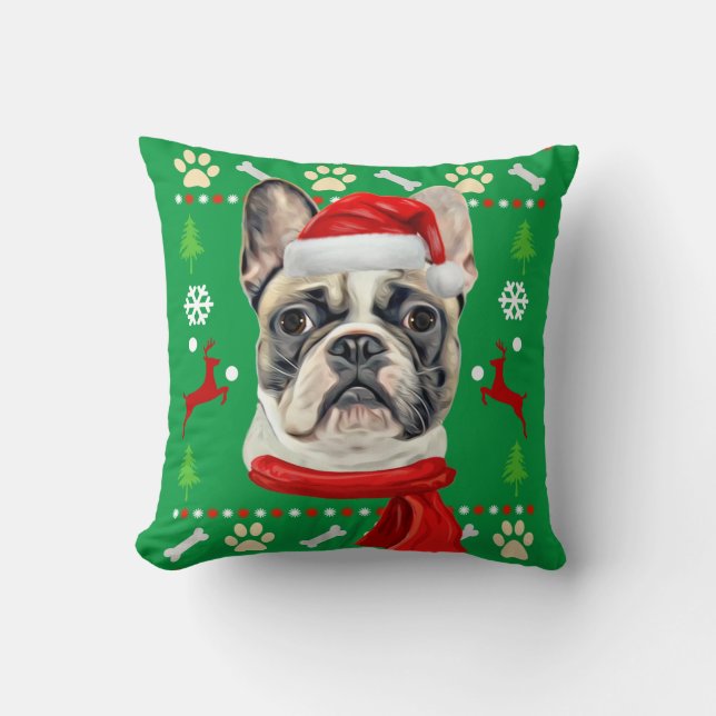 Cojín Decorativo Navidades feos del Bulldog francés (Anverso)