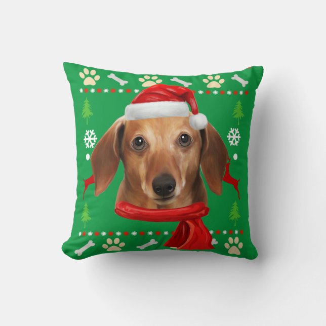 Cojín Decorativo Navidades feos del perro de Dachshund (Anverso)