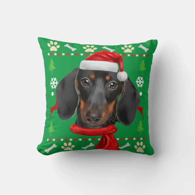 Cojín Decorativo Navidades feos del perro de Dachshund (Anverso)