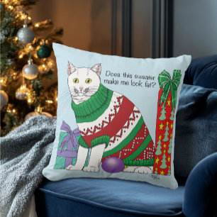 Cojín Decorativo Navidades feos sudan un gato gracioso