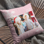 Cojín Decorativo Navidades Festividades Festividades Copas de Nieve<br><div class="desc">Foto almohada con fondo rojo y copos de nieve angustiados.</div>