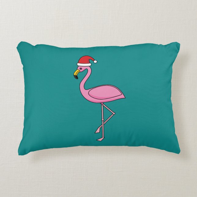 Cojín Decorativo Navidades Flamingo con Santa Hat (Anverso)