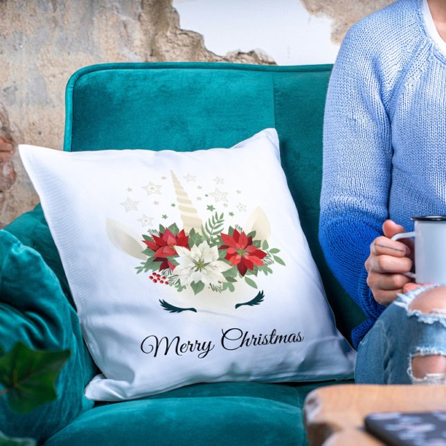 Cojín Decorativo Navidades florales Unicorn | Feliz Navidad (Subido por el creador)