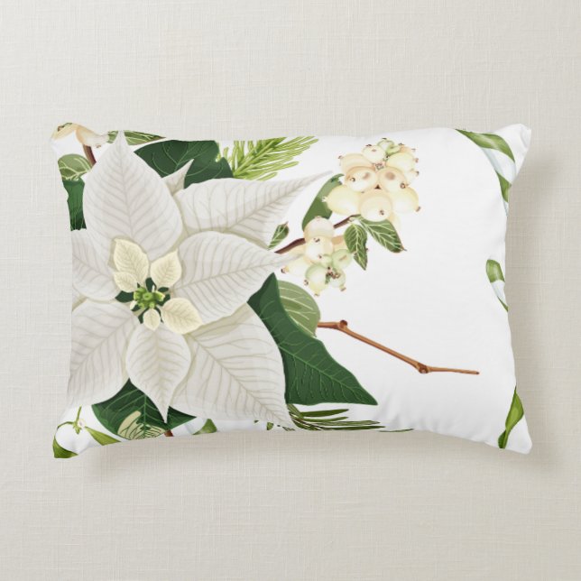 Cojín Decorativo Navidades florales verdes y blancos acento Pillow (Anverso)