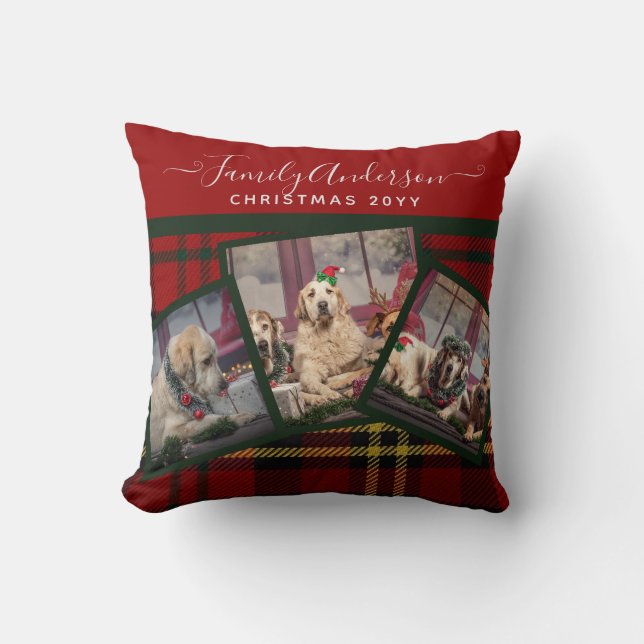 Cojín Decorativo NAVIDADES FOTO PILLOW - Collage Tartán Rojo (Anverso)