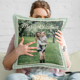 Cojín Decorativo Navidades fotográficos de Gingham Rustic Green Pla