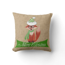 Navidades Fox en Faux Burlap Pillow
