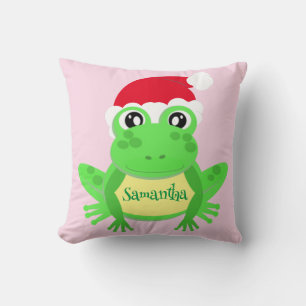 Cojín Decorativo Navidades Frog Santa Hat Novedad Rosa gracioso