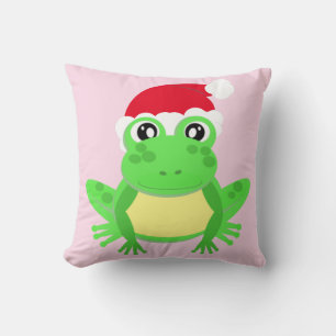 Cojín Decorativo Navidades Frog Santa Hat Novedad Rosa gracioso