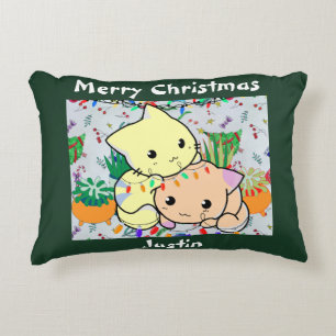 Cojín Decorativo navidades gatitos lindos, personalizar de texto pe