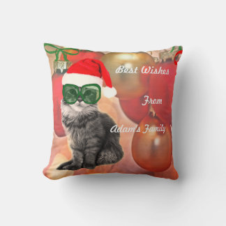 Cojín Decorativo Navidades Gato sobre fondo de burbujas