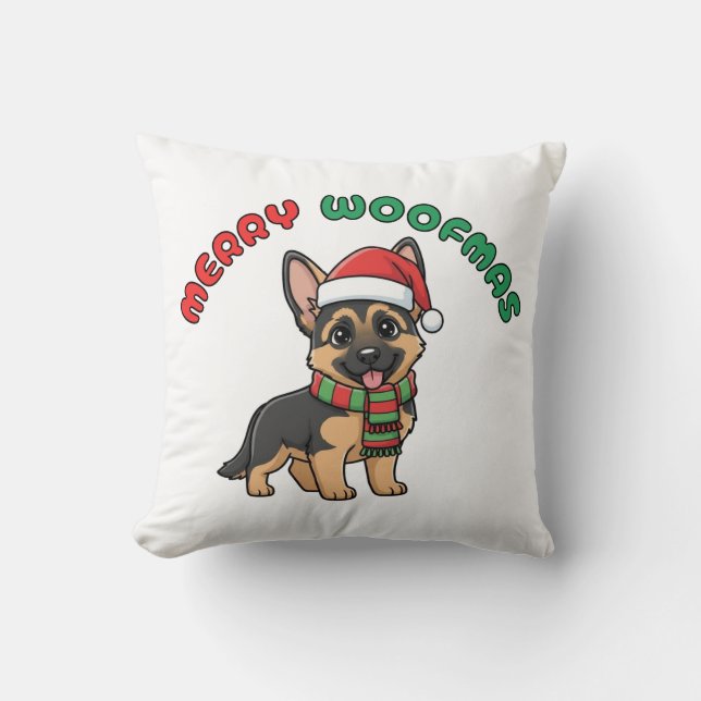 Cojín Decorativo Navidades German Shepherd Pillow: Merry Woofmas (Anverso)
