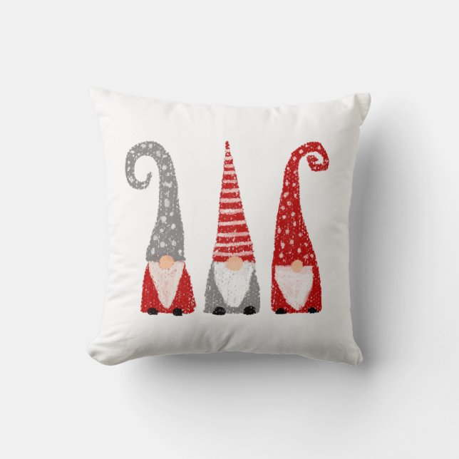 Cojín Decorativo  Navidades Gnomes Escandinavia Blanco Gris Rojo (Anverso)