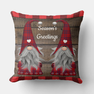 Cojín Decorativo Navidades Gnomes Season saluda Red Plaid